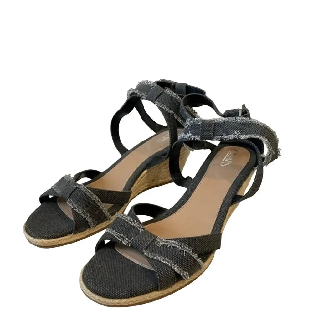Chaps Espadrilles Ankle Strap Wedge Sandal Low Heel Denim Sz 11 NWOT Vacation